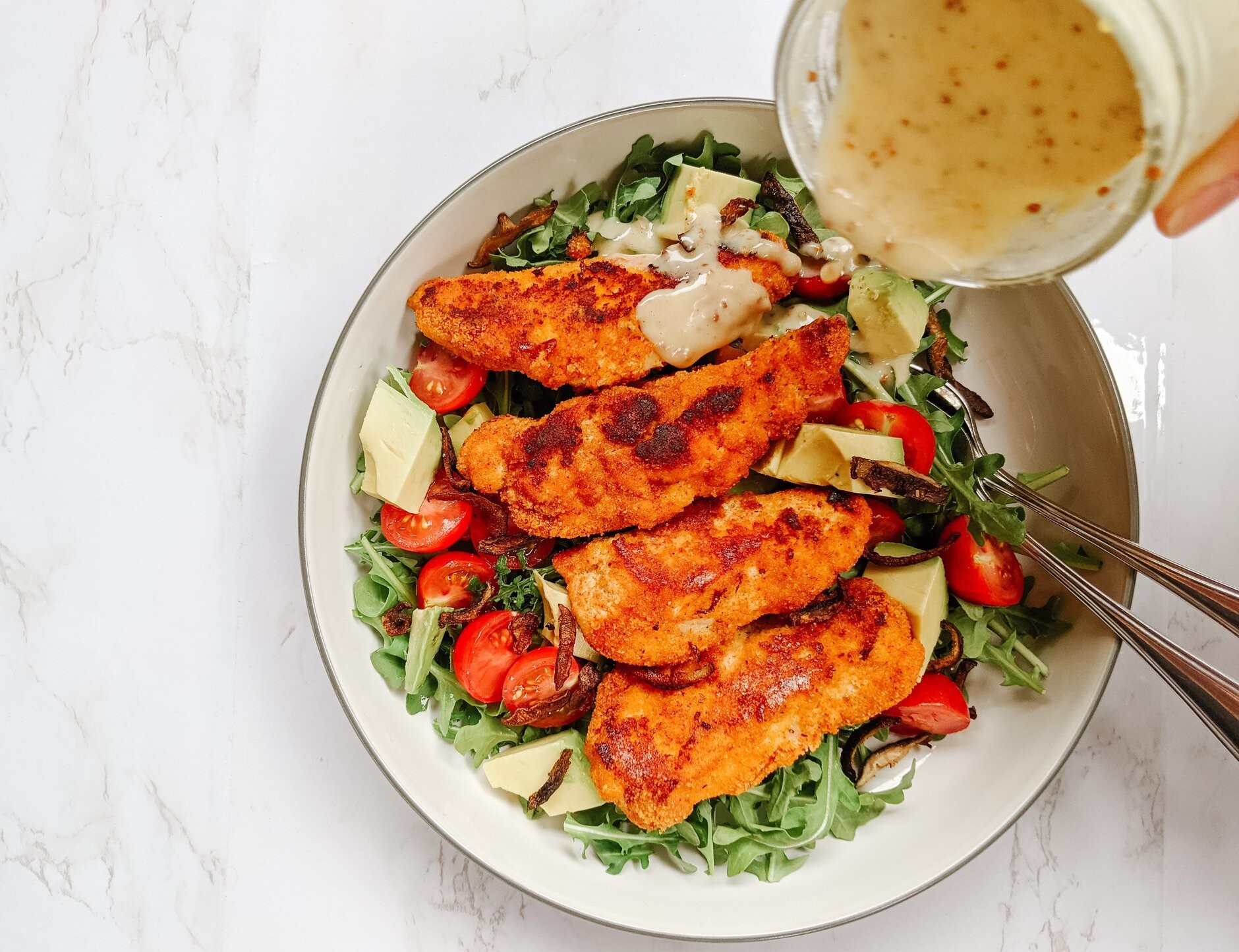 Glutenfree Crispy Chicken Tender Salad with Honey Mustard Dressing